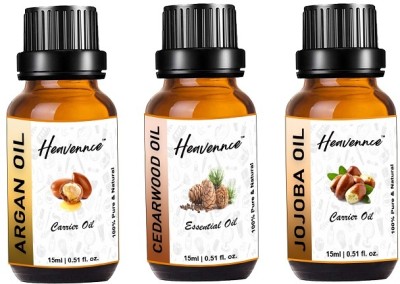 Heavennce Argan, Cedarwood & Jojoba Oil Combo for Cleansing, Moisturizing, Pack of 3(45 ml)