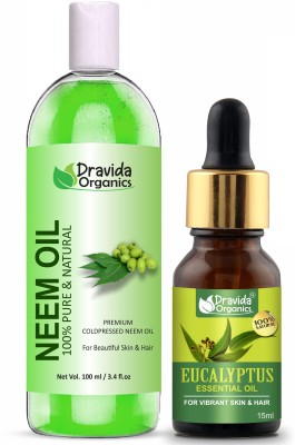 Dravida Organics Combo of Neem Oil and Eucalyptus Oil for Hair Growth, Skin Care(115 ml)