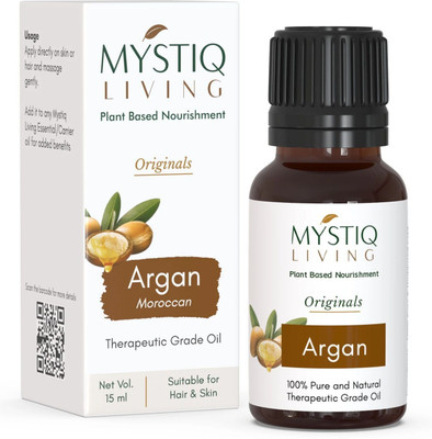 Mystiq Living Pure Moroccan Argan Oil, Cold Pressed Organic, For Hair, Skin, Beard & Anti-Ageing Face Care(15 ml)