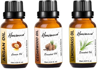 Heavennce Argan | Cedarwood | Lemongrass Oil Combo for Shiny Hair, Anti-ageing, Pack of 3(45 ml)