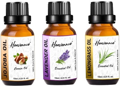 Heavennce Jojoba | Lavender | Lemongrass Oil Combo for Hair | Skin Care, Pack of 3(45 ml)