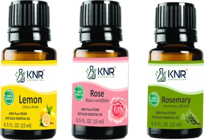 KNR CORPORATION KNR Lemon Rose & Rosemary Essential Oil For Skin & Hair (15 ml Each)(45 ml)