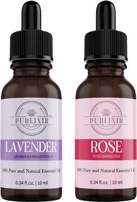PURLIXIR Pure and Natural Lavender Essential Oil & Rose Oil - Combo - 10ml each(20 ml)