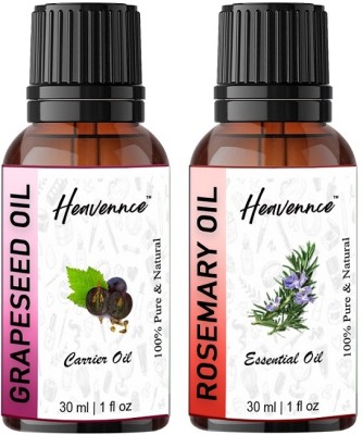 Heavennce Grapeseed Oil | Rosemary Oil Combo for Aromatherapy | Hair | Skin | Pack of 2(60 ml)