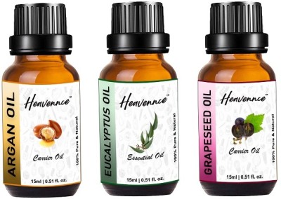 Heavennce Argan | Eucalyptus | Grapeseed Oil Combo for Hair\Skin Care, Steaming, Pack of 3(45 ml)