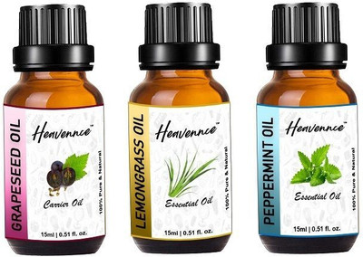 Heavennce Grapeseed | Lemongrass | Peppermint Oil Combo for Hair | Skin Care, Pack of 3(45 ml)