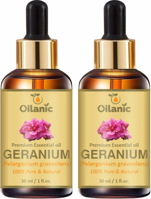 Oilanic Premium Geranium Essential Oil Combo pack of 2 bottles of 30 ml(60 ml)(60 ml)