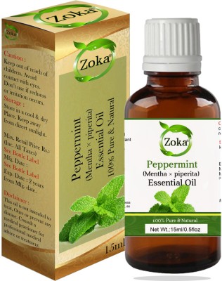 Zoka Peppermint Essential Oil Undiluted Therapeutic grade for Hair, Diffuser(15 ml)