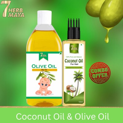 7Herbmaya Coconut Oil for Hair Care & Olive Oil for Baby Hair Massage/Jaitun Oil for Skin Hair Oil(200 ml)