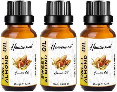 Heavennce Sweet Almond Carrier Oil for Skin & Hair Care, Moisturizer, Massage, Pack of 3(45 ml)