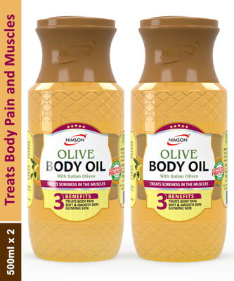 Nimson Olive Body Massage Oil with Italian Olives Treats Body Pain Muscles Smooth Skin(1000 ml)
