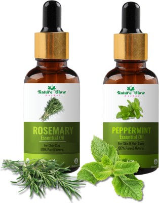 Nature Glow Herbal Rosemary +Peppermint Essential Oil |Relaxation and Hair Care| Pack of 2(30 ml)