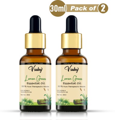 vsadey Lemon Grass Pure and Natural Essential Oil for Digestion, Blood Pressure and Relieves menstrual pain Therapeutic Grade - 30 ml (Pack of 2)(30 ml)