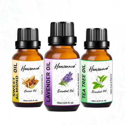 Heavennce Lavender, Sweet Almond, Tea Tree Oil for Skincare & Haircare | Aroma | Pack of 3(45 ml)
