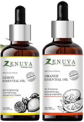Zenuva Lemon & Orange Essential Oil for Glowing Skin, Hair & Uplifting Mood – 15ml x2(30 ml)