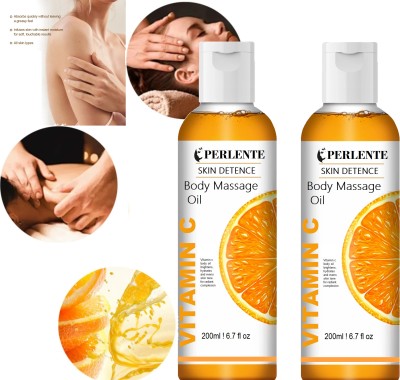 PERLENTE best for all day use vitamin c body massage oil for unisex pack of-2(400 ml)