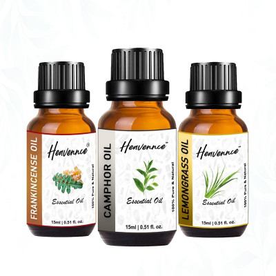 Heavennce Camphor, Frankincense & Lemongrass Oil for Hair & Skin | Aromatherapy |Pack of 3(45 ml)