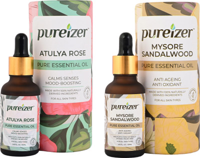 Pureizer Pure Rose & Sandalwood Essential Oils (Pack of 2)(60 ml)