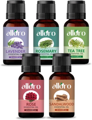 Alloro Lavender, Rosemary, Teatree, Sandalwood, Rose Essential Oil for Aroma Therapy(50 ml)