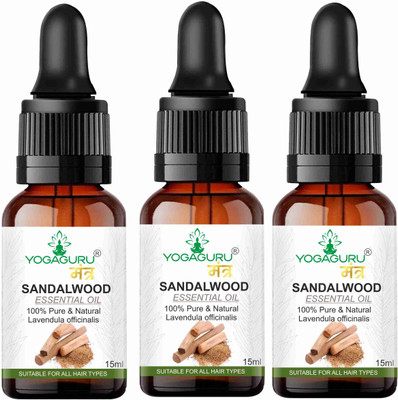 YOGAGURU MANTR Sandalwood Essential Oil For Bright Skin & Diffusers (15ml) PACK OF 3(45 ml)