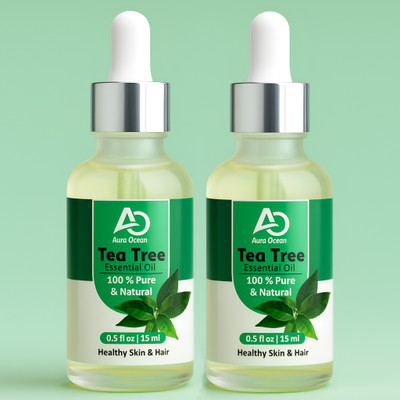 Aura Ocean Tea tree Essential Oil Pure for Reduce Acne/Pimples, Wrinkles, Lines(15ml Each)(30 ml)
