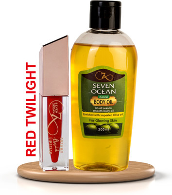 Seven Ocean RED TWILIGHT LIPSTICK WITH NATURAL BODY OIL 200ml (PACK OF 2 COMBO)(210 ml)