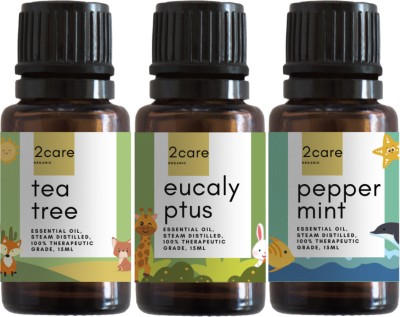 2 care Pack Of 3 Essential Oil Tea Tree, Eucalyptus, Peppermint(45 ml)