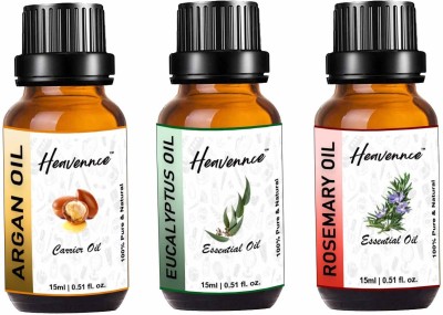 Heavennce Argan | Eucalyptus | Rosemary Oil Combo for Relaxation, Rejuvenation, Pack of 3(45 ml)