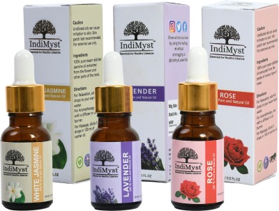 IndiMyst Tri-Scent Treasures:Trio of pure AromaTherapy Oil|Lavender,Rose & WhiteJasmine(45 ml)