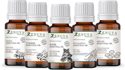 Zenuva Essential Oils Set Top 5 - Clove, Turmeric, Basil, Eucalyptus, Ajwain(50 ml)