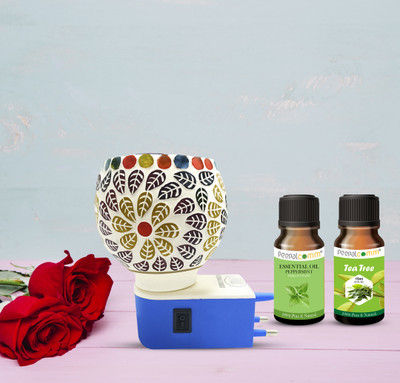 PeepalComm multi fragrance Diffuser Set Ceramic Night Lamp with On/Off Switch Kapoordani Essential Oil(Mint+TeaTree(15ml)(3 x 10 ml)