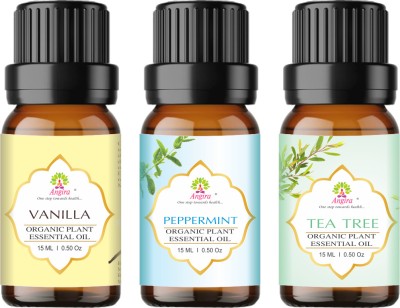 Angira Pure Organic Plant Natural Essential Oil Set of 3- Vanilla, Peppermint, Tea Tree(45 ml)