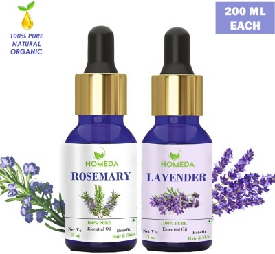 Homeda Lavender 200ml, Rosemary 200ml Essential Oil for Hair Growth, Diffuser Skin Face(400 ml)