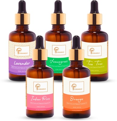 Floranile Luxury Essential Oil - ( Lavender+Lemongrass+Tea-Tree+Rose +Orange )- Pack of 5(50 ml)