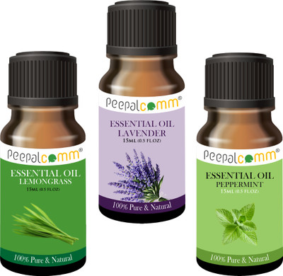 PeepalComm set of 3 Lemongrass lavender peppermint (15ml Each) essential oil,diffuser oil(45 ml)