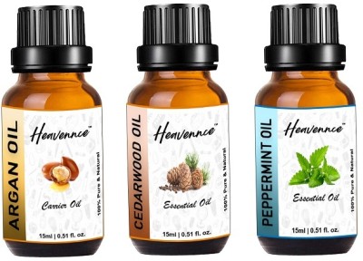Heavennce Argan | Cedarwood | Peppermint Oil Combo for Steaming, Hair/Skin Care, Pack of 3(45 ml)