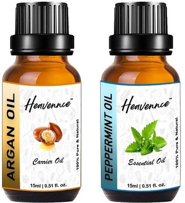 Heavennce Argan & Peppermint Oil Combo for Hair & Skin Care, Rejuvenation, Pack of 2(30 ml)