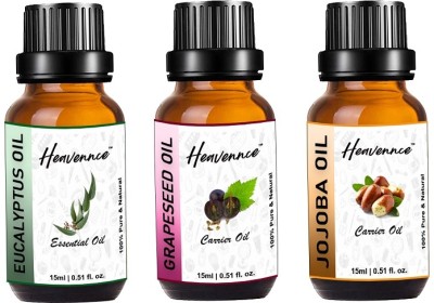 Heavennce Eucalyptus Oil | Grapeseed Oil | Jojoba Oil Combo for Hair | Skin | Pack of 3(45 ml)