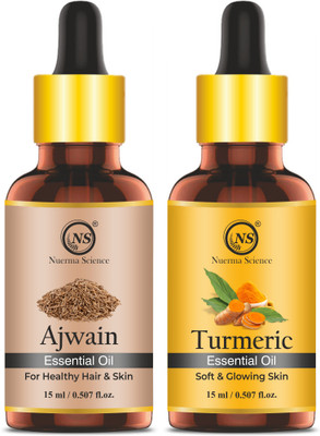 Nuerma Science Pure Ajwain and Tumeric Essential Oil (Pack of 2, 15 ML Each)(30 ml)