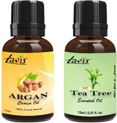 Tavis Argan Oil, Tea Tree Oil Combo for Hair | Skin | Aromatherapy | Pack of 2(30 ml)