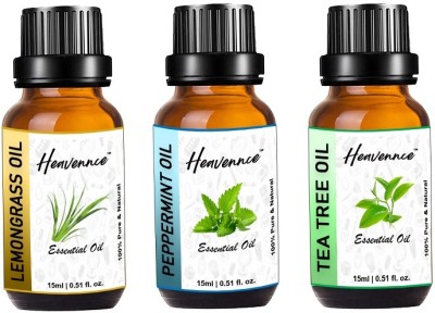 Heavennce Lemongrass, Peppermint & Tea Tree Essential Oil Combo for Hair Care | Skin Care(45 ml)