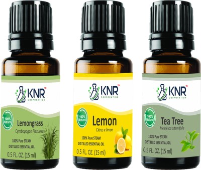 KNR CORPORATION Lemon Tea tree & Lemongrass Essential oil for Skin & Hair Care - 15 Ml Each(45 ml)