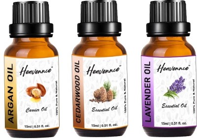 Heavennce Argan, Cedarwood & Lavender Oil Combo for Aromatherapy, Anti-ageing, Pack of 3(45 ml)