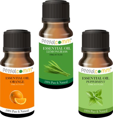 PeepalComm set of 3 peppermint lemongrass orange(15ml Each) essential oil, diffuser oil(45 ml)