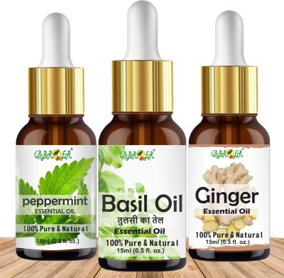 BROER Ginger Oil, Basil (Tulsi) Oil & Peppermint Oil Natural & Pure Essential Oils Kit(45 ml)