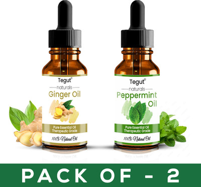 Tegut Essential Oils Ginger and Peppermint Pure and Natural Oils 15ml (Pack of 2)(30 ml)