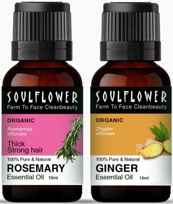 Soulflower Rosemary & Ginger Essential Oil | Hair, Belly Fat | Pure & Organic | Pack of 2(20 ml)