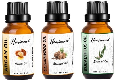 Heavennce Argan, Cedarwood & Eucalyptus Oil Combo for Skin\Hair, Moisturizing, Pack of 3(45 ml)