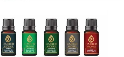 Umber Essential Oil Jasmine,Lemon Grass,Eucalyptus,Peppermint,Rose Pack of 5(50 ml)