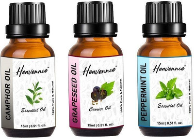 Heavennce Camphor Oil, Grapeseed Oil & Peppermint Oil Combo for Face|Haircare|Skincare(45 ml)
